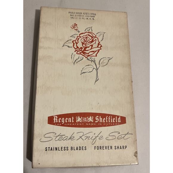 Vintage Regent Sheffield England 6 piece STEAK KNIFE SET Original Box MCM - Picture 2 of 7